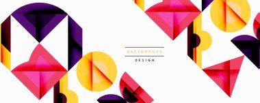 Parlak geometrik şekiller çakışıyor. Mor, pembe, sarı modern tasarım yaratır. Minimalist tarz, soyut kompozisyon. Temiz çizgiler, canlı renkler..