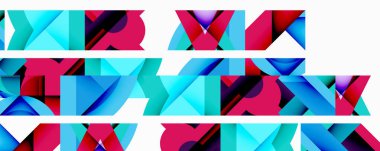 Soyut geometrik şekiller. Canlı renkler, mavi, pembe, mor. Modern tasarım, katmanlı şekiller, dinamik kompozisyon. Temiz çizgiler, dijital sanat.
