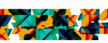 Soyut geometrik şekiller, canlı renkler, üst üste binen üçgenler, modern tasarım, dinamik bileşim, kalın kalıplar, sanatsal ifade, dijital illüstrasyon.