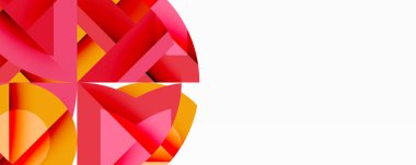 Soyut geometrik tasarım. Kırmızı, turuncu renkler harmanlanır. Keskin açılar dinamik bileşim yaratır. Temiz beyaz alan canlı formları dengeler. Modern estetik.