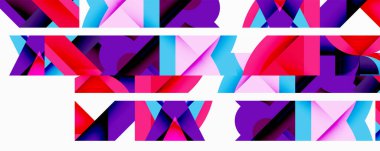 Soyut geometrik şekiller, canlı renkler, dinamik bileşim. Katmanlar derinlik, modern tasarım, kalın kalıplar ve görsel enerji yaratır..