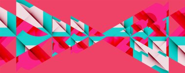 Soyut geometrik şekiller, canlı pembeler, turkuaz, beyaz. Katmanlı tasarım dinamik görsel efekt yaratır. Modern, cesur, renkli kompozisyon.