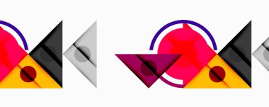 Soyut geometrik şekiller, canlı renkler, üst üste binen katmanlar, modern tasarım, dinamik bileşim, kalın karşıtlıklar, sanatsal ifade, görsel elementler, oyuncu biçimler.