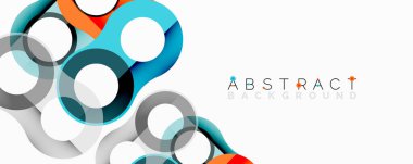 Parlak soyut şekiller çakışıyor. Mavi, turuncu, gri daireler modern tasarım yaratır. Minimalist kompozisyon, temiz çizgiler, pürüzsüz eğimler.
