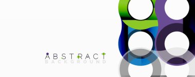 Parlak daireler örtüşüyor, canlı renk değişimleri yaratıyor. Yeşil, mavi, mor renkler soyut tasarıma hükmediyor. Temiz, modern estetik.