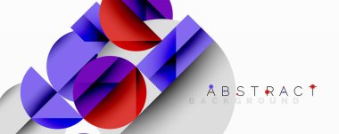 Parlak şekiller örtüşür. Kırmızı, mavi, mor renkler baskın. Modern tasarım, dinamik kompozisyon, gradyan etkileri mevcut. Temiz estetik, basit formlar..