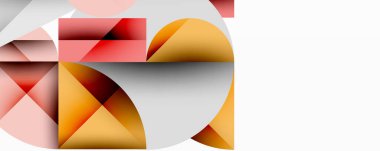 Soyut geometrik şekiller, üst üste binen daireler, dikdörtgenler. Sıcak tonlarda, turuncu, kırmızı, gri. Minimalist tasarım, modern estetik. Temiz çizgiler, basit kompozisyon.