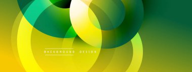 Soyut daireler çakışıyor, canlı gradyanlar yaratıyor. Sarı, yeşil renkler kusursuz bir şekilde harmanlanır. Modern tasarım, pürüzsüz geçişler, dinamik kompozisyon.