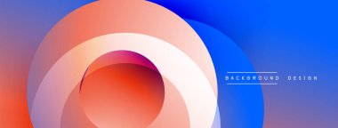 Soyut tasarım. Eşmerkezli daireler, canlı renkler. Kademeli geçişler, mavi, turuncu, kırmızı. Modern estetik, basit kompozisyon. Düz şekiller, görsel uyum..