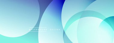 Soyut tasarım özellikleri üst üste binen daireler, gradyanlar. Serin mavi, turkuaz renkler modern estetik yaratıyor. Yumuşak geçişler, basit şekiller bileşimi tanımlar.