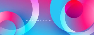 Soyut tasarım. Üst üste binen daireler canlı bir değişim etkisi yaratır. Mavi, mor, pembe renkler kusursuz bir şekilde harmanlanır. Modern estetik. Minimalist kompozisyon.