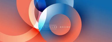 Soyut kompozisyon. Üst üste binen daireler dinamik görsel efekt yaratır. Renkler pürüzsüzce karışır. Arka planlar için modern tasarım ögesi.