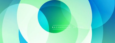 Soyut tasarım. Üst üste binen daireler canlı bir eğim yaratıyor. Mavi, yeşil renkler düzgün bir şekilde harmanlanır. Modern estetik, temiz hatlar, basit kompozisyon. Dijital projeler için mükemmel arkaplan.