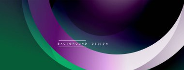 Soyut arkaplan. Düz eğriler, mor, yeşil, beyaz eğimler dinamik bileşim oluşturur. Sunumlar, afişler, web siteleri için modern tasarım.