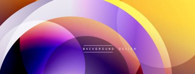 Soyut tasarım. Üst üste binen daireler canlı bir değişim etkisi yaratır. Mor, turuncu, sarı renkler kusursuz bir şekilde harmanlanır. Modern estetik. Minimalist kompozisyon.