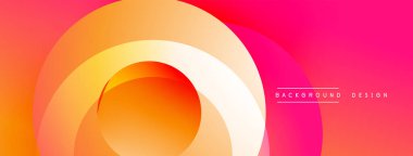 Soyut tasarım. Üst üste binen daireler canlı bir eğim yaratıyor. Sıcak tonlar baskın, turuncudan pembeye dönüşüyor. Minimalist estetik, modern his.