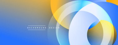 Soyut tasarım. Üst üste binen daireler, mavi, sarı, beyaz. Mezuniyet geçmişi. Modern estetik. Basit şekiller. Temiz çizgiler. Minimalist bir kavram. Parlak renkler.