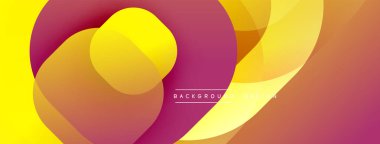 Soyut enerjik tasarım. Üst üste binen şekiller dinamik bileşim yaratır. Sarı, turuncu, mor renkler kusursuz bir şekilde harmanlanır. Modern estetik.