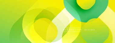 Soyut geometrik şekiller çakışıyor. Canlı yeşil, sarı renkler modern tasarım yaratır. Yumuşak eğimler, katmanlı biçimler derinlik ve hareket olduğunu gösteriyor. Minimalist estetik.