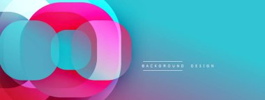 Soyut renkli çemberler dinamik bileşim oluşturur. Mavi gradyan zıtlık sağlar. Dijital projeler için modern tasarım ögesi.