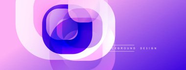 Soyut tasarım. Mor, mavi renkler. Üst üste binen daireler dinamik görsel efekt yaratır. Modern, minimalist tarzda. Yumuşak geçişler, canlı renkler.