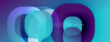 Soyut geometrik şekiller, üst üste binen katmanlar, parlak mavi mor gradyan. Modern tasarım, pürüzsüz geçişler, dinamik kompozisyon. Minimalist estetik.