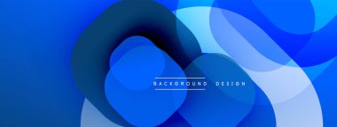 Soyut mavi katmanlar dinamik bileşim yaratır. Pürüzsüz şekiller üst üste binerek modern tasarımı oluşturur. Gradyan gölgeler derinlik ve görsel ilgi ekler.