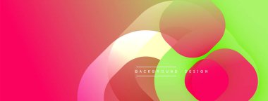 Parlak renkli soyut tasarım. Üst üste binen daireler dinamik bileşim yaratır. Kırmızı, turuncu, sarı, yeşil renkler arasındaki değişimler. Modern estetik.