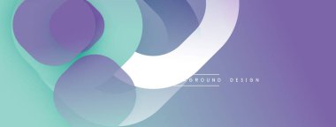 Soyut şekiller çakışır. Mor, mavi, turkuaz renk karışımı. Pürüzsüz gradyanlar dinamik bileşim oluşturur. Modern tasarım ögesi.