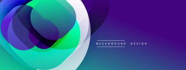 Soyut, enerjik, çakışan daireler. pürüzsüz gradyanlar dinamik görsel efekt yaratır. mor, yeşil, turkuaz renkler kompozisyona hakim. modern tasarım ögesi.
