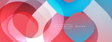 Soyut şekiller çakışır. Kırmızı, mavi, beyaz renkler karışımı. Modern tasarım, pürüzsüz gradyanlar dinamik görsel efekt yaratır. Basit, temiz estetik..