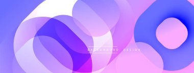 Soyut renkli şekiller çakışıyor. Mor, pembe, mavi renk karışımı. Pürüzsüz gradyanlar dinamik görsel efekt yaratır. Modern tasarım ögesi.