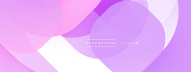 Soyut arkaplan. Üst üste binen daireler, mor, pembe, beyaz renkler yumuşak bir eğim yaratıyor. Minimalist tasarım, temiz estetik. Metin Alanı DESIGN merkezli.