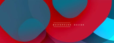 Soyut tasarım. Üst üste binen daireler dinamik bileşim yaratır. Kırmızı, mavi gradyanlar modern estetik sunuyor. Minimalist stil, temiz hatlar.