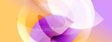 Soyut tasarım. Üst üste binen çemberler canlı gradyanlar yaratır. Mor, turuncu, sarı renkler kusursuz bir şekilde harmanlanır. Modern estetik. Sorunsuz geçişler. Minimalist stil.