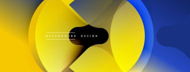 Soyut tasarım. Üst üste binen şekiller dinamik bileşim yaratır. Sarı, mavi, siyah renkler derinliği gösteriyor. Arkaplan ve sunumlar için modern estetik.