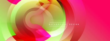 Parlak soyut tasarım. Üst üste binen daireler dinamik görsel efekt yaratır. Canlı renkler harmanlanır, modern arkaplan oluşturulur. Düz gradyanlar, sanatsal kompozisyon.