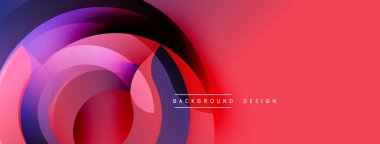 Dinamik kompozisyon. Dairesel şekiller harmanlanır ve canlı bir değişim yaratır. Kırmızı sağ tarafa hükmediyor, mora, maviye dönüşüyor. Modern tasarım.