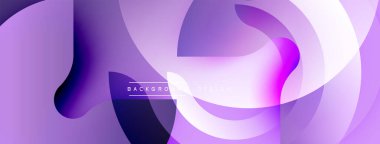 Soyut mor tasarım. Düz şekiller, dinamik akış oluşturur. Renkler pürüzsüz bir şekilde karışıyor. Dijital projeler için modern estetik.