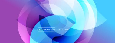 Üst üste binen daireler içeren soyut tasarım. Renkler mordan maviye karışır ve dinamik görsel efekt yaratır. Modern, pürüzsüz eğimler.