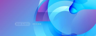 Soyut tasarım. Üst üste binen şekiller dinamik akış yaratır. Mavi, mor renkler düzgün bir şekilde harmanlanır. Modern estetik, canlı kompozisyon.