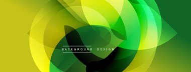 Soyut yeşil tasarım. Üst üste binen şekiller dinamik bileşim yaratır. Modern tarz, canlı renkler, pürüzsüz gradyanlar. Minimalist estetik.