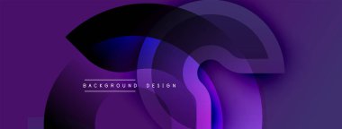 Soyut tasarım. Üst üste binen katmanlar dinamik görsel efekt yaratır. Mor, mavi renkler kompozisyona hakim. Modern estetik. Minimalist stil.