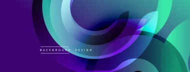 Soyut tasarım. Pürüzsüz şekiller örtüşüyor, canlı renk değişimleri yaratıyor. Mor, mavi, yeşil renkler kusursuz bir şekilde harmanlanır. Modern estetik.