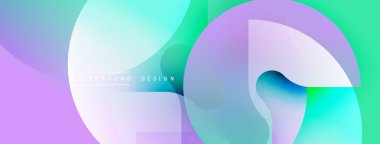 Soyut şekiller örtüşüyor, canlı gradyanlar yaratıyor. Mor, yeşil, turkuaz karışımı pürüzsüz. Modern tasarım, pürüzsüz geçişler, minimalist estetik.