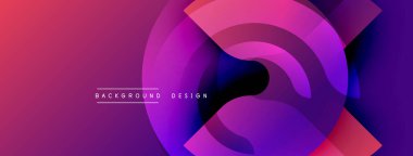 Soyut tasarım. Üst üste binen daireler dinamik görsel efekt yaratır. Mor, pembe, mavi renkler düzgün bir şekilde harmanlanır. Modern estetik. Minimalist kompozisyon.