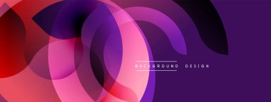 Soyut tasarım. Üst üste binen daireler dinamik bileşim yaratır. Canlı pembeler, morlar, kırmızılar pürüzsüz karışıyor. Modern estetik. Yumuşak eğimler.