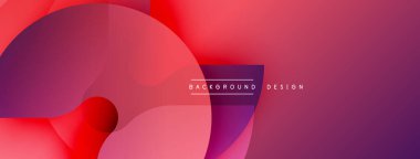 Soyut tasarım. Üst üste binen şekiller canlı değişimler yaratır. Kırmızı, mor renkler kompozisyona hakim. Minimalist metin elemanı mevcut. Modern estetik.