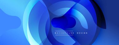 Mavi soyut tasarım. Üst üste binen daireler dinamik bileşim yaratır. Dereceli gölgeler derinlik katıyor. Modern estetik, arka planlar için uygun.