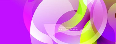 Soyut enerjik tasarım. Üst üste binen daireler dinamik bileşim yaratır. Mor, pembe, yeşil renkler kusursuz bir şekilde harmanlanır. Modern estetik, mükemmel arkaplan.